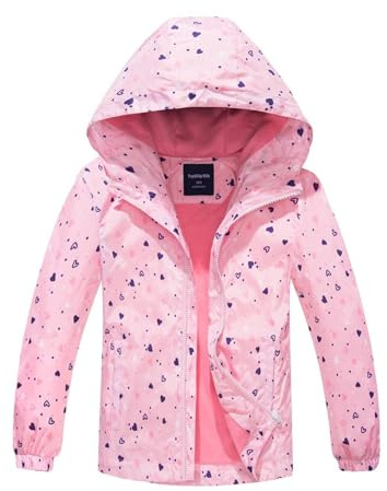 BuyiRen Girls Waterproof Jacket Rain Jackets Hooded Raincoat Lightweight Cotton Lined Rain Coats for Kids, 4-12 Years