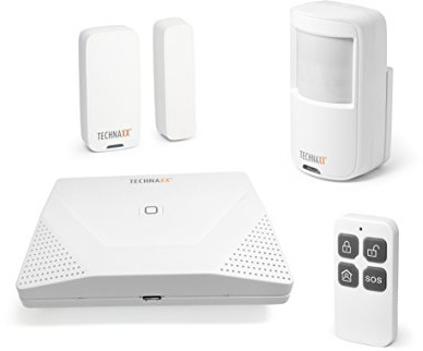 Technaxx WiFi Smart Alarmanlage Starter-Kit TX-84 Einbruchschutz für Haus Erweiterbares Alarmanlagen-Set inkl. Basisstation, Smartphone App, Funk-Bewegungsmelder,- Tür-/Fensterkontakt,-Fernbedienung
