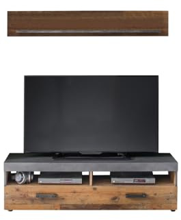 trendteam smart living - Indy - Wohnwand - Grau/Eiche - TV-Unterteil mit Wandboard - (BxHxT) 139 x 41 x 40 cm - Wohnzimmermöbel für Fernseher bis 65
