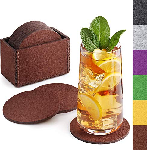 Sidorenko Sous-verre en feutre rond pour verres - Lot de 10 boîte incl. - dessous de verre design brun pour boissons, tasses, bar, verre - Sous-verre en feutre de table Premium