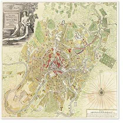 Karta antik 1739 Michurin Moskva stadsplan gammal reproduktion stor väggkonst affisch tryck tjockt papper 60 x 60 cm