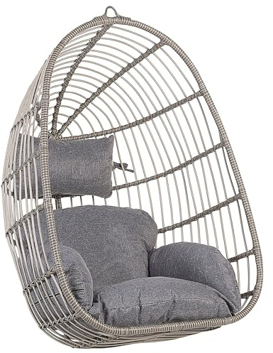 Silla Colgante de ratán Gris para Interior-Exterior Forma de Huevo Estilo Boho Casoli