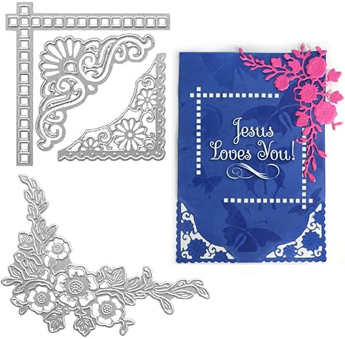 Metal Greeting Card Decoration Corner Lace Cutting Dies,Corner Flowers Die Cuts Embossing Stencils Template Mould for Card Scrapbooking and DIY Craft Album Paper Card Decor