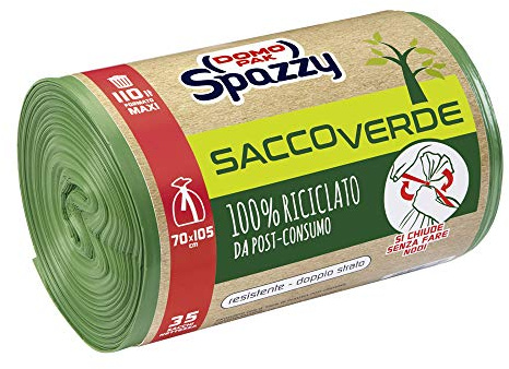 Domopak Spazzy - Bolsas de red para saco de color verde - Enrollar y cerrar - 100% reciclado de post-consumo - Condominial 110 litros - Verde - 1380 g
