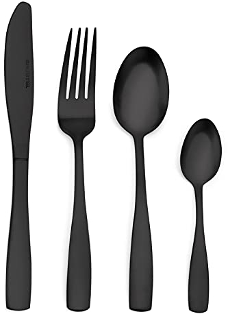 Sharecook Matte Black Stainless Steel Cutlery Set, 32 Piece Silverware Set with Knife and Fork Set, Service for 8, Dishwasher Safe