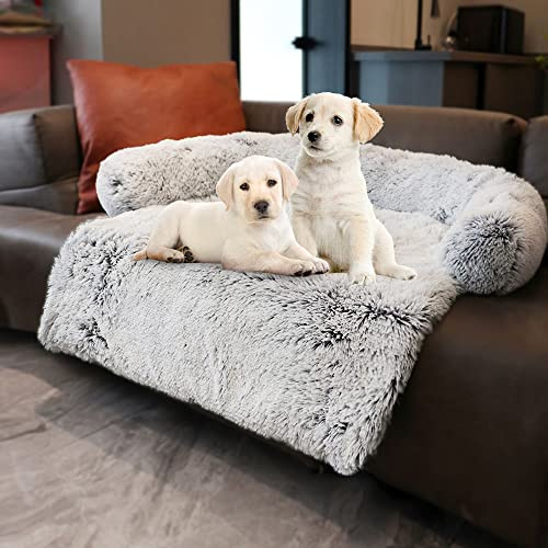 Tinaco Calming Dogs/Cats Bed Mats, Dog Pad Washable Removable Couch Cover, Plush Long Fur Mat for Pets, Waterproof Lining, Perfect for Small, Medium and Large Dogs and Cats (Gradient Gray, 36x31)