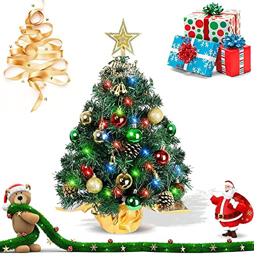 45cm Mini Weihnachtsbaum,Mini Tannenbaum für Tisch,Weihnachtsbaum Miniatur,Mini Weihnachts Baum mit LED Lichterketten,Künstlicher Weihnachtsbaum,Weihnachts Baum klein,Christbaum,Weihnachtsdeko