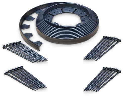 EasyFlex No-Dig Landscape Edging with BONUS Anchoring Spikes, 1.5 in. Tall Straight Top Plastic Garden Border, 40 Foot Kit, Black (3000-40CXX)