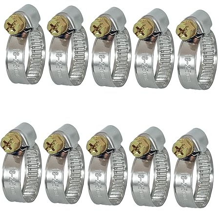 AZISHA Fascette Metalliche Stringitubo 16-25mm - 10 Pezzi Fascette Stringitubo Inox - Regolabile Fascette Acciaio Inox – Fascette Inox Per Tubi Piscina,Giardino,Gas,Lavatrice,Auto E Acqua