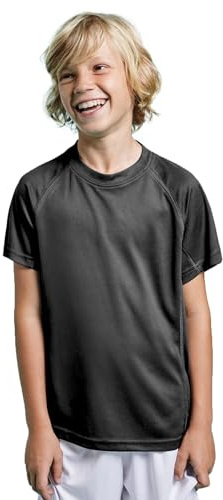 Camiseta Técnica Deporte Manga Corta para niños y niñas - Camiseta Deportiva Tejido Control Dry Flexible, Ligera y cómoda (4, Negro)