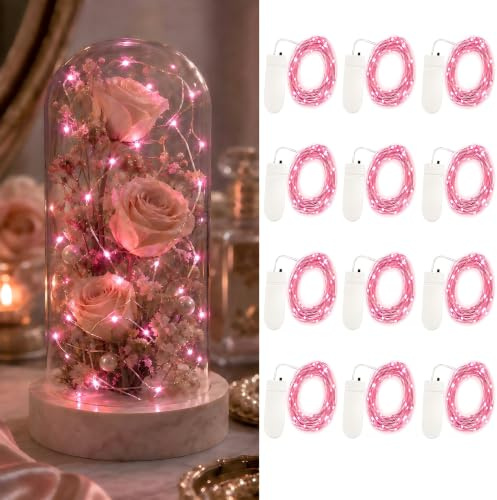 Guezuvoru Batteriebetriebene Lichterketten, 12 Stück 2m 20 LED wasserdichte Lichterketten, Sternenlichterketten für Schlafzimmer, Hochzeitsfeier, Weihnachtsdekoration - Rosa
