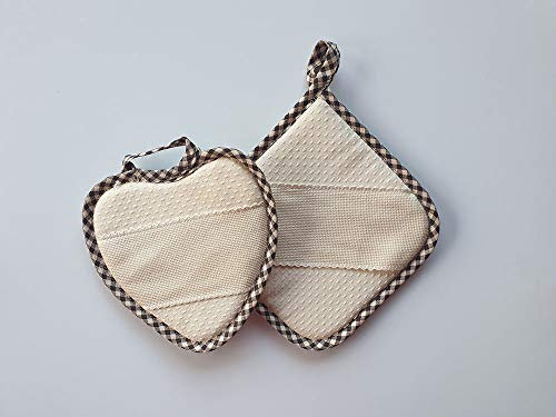 Presine da Cucina Set 2 Pezzi Inserto in Tela Aida + in Omaggio Grembiule corto Tasca con Tela Aida 100% Cotone Prodotto Italiano (Marrone)