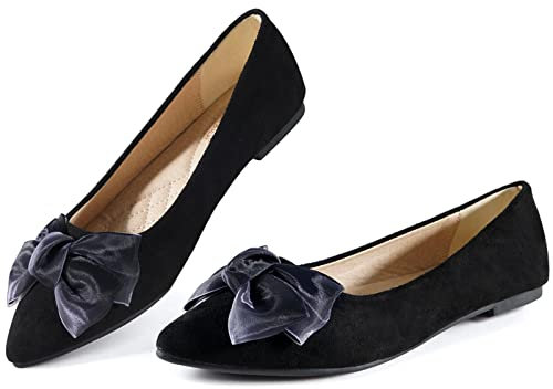 MACHSWON Women’s Classic Ballet Flats Comfortable Suede Pointed Toe Slip On Casual Ballet Flats Comfortable Ballerina Dress Walking Shoes Black Flats(Black, Size 5.5)