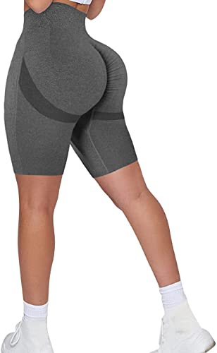 Memoryee sportshorts byxor för dam push-up hög midja butt lyft elastisk kompressionsbyxor sport fitness yoga, Mörkgrå, S