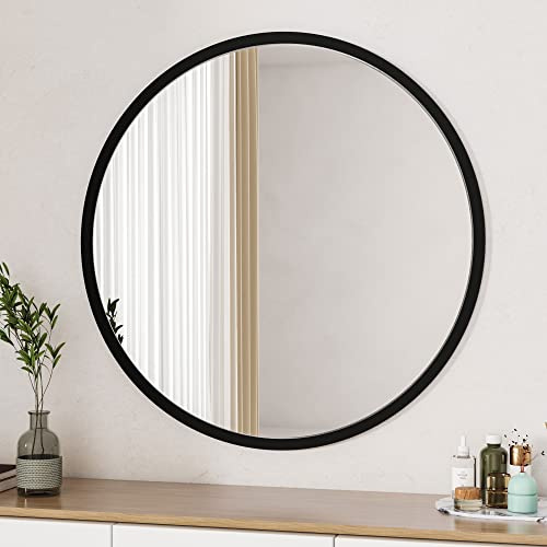 Boromal Spiegel Schwarz 50cm Metallrahmen Rund Badezimmerspiegel Rund Badspiegel Wandspiegel Schwarz für Badezimmer, Waschräume, Schlafzimmer