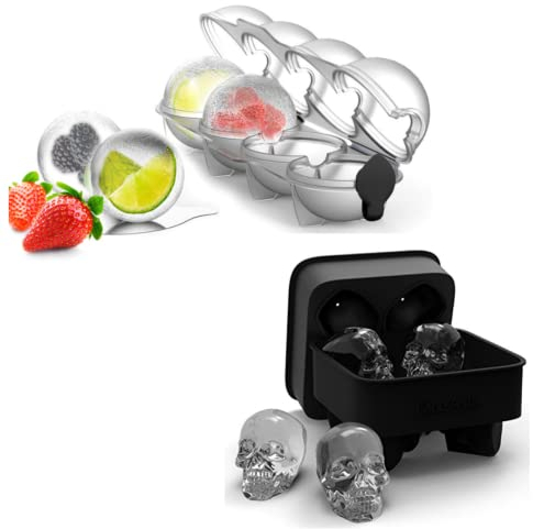 Vellichor Set of Ice Maker Trays | Ball for Whisky and Spirits Novelty Skull Shape Mould Silicone Tray making Cubes in the Freezer Funny Parties Spheres (100634435)