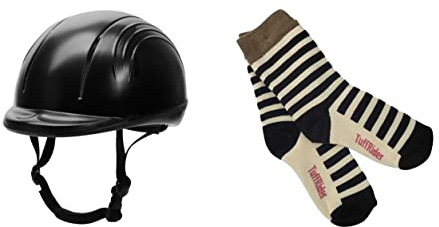 TuffRider Starter Basic Horse Riding Helmet Protective Head Gear for Equestrian Riders with Assorted Stripe Socks -L