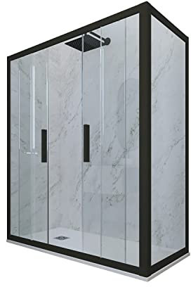 Cabine parois de douche coulissante 80x120 cm H 200 en PVC Noir Matt Verre Transparent mod. Glam Duo