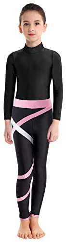 dPois Mädchen Gymnastikanzug Turnanzug Set Langarm Trikot Glitzer Body mit Leggings Lange Leggins Stretch Sport Skating Outfit