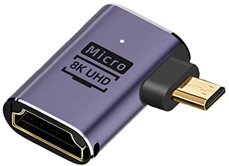 CY 8K Cable Left Angled Micro HDMI Male to HDMI 2.1 Female UHD Extension Gold Converter Adapter Support 8K 60hz HDTV