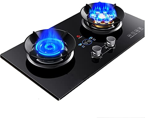 Cuisinière À Gaz 2 Brûleurs Cuisinière À Gaz Portable Cuisinière À Gaz En Verre Trempé Allumage Camping Double Brûleur GPL/GN, Disponible En Noir Et Argent (Color : Black, Size : LPG)