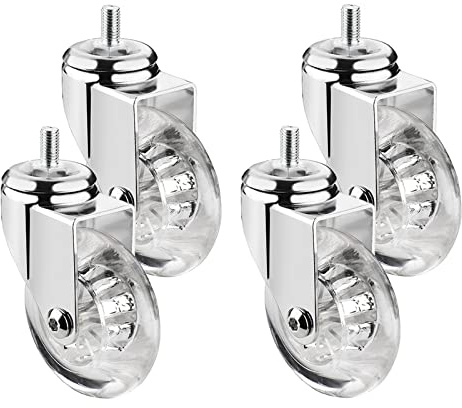 Ein Satz von 4 Lenkrollen für Möbel, Ø 75 mm, mit Gewindestiften M8 x 15, M10 x 15 und Kugellagern, transparente Gummi-Lenkrollen, Transportrollen (Größe: 3 Zoll-M10 x 15 mm, Farbe: 4 drehba