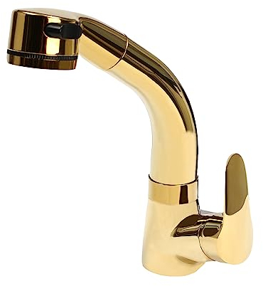 Gold Waschtischarmatur Badezimmer mit 2 Wasseraustrittsmodi, Brause ausziehbar, Einhebelmischer Armatur Wasserhahn Bad für Modern Waschbecken