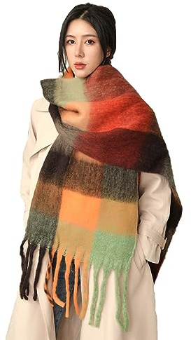 Wambere Damen Schal, Kariert übergroßer Winter SchaltuchKaro Schultertuch Plaid Deckenschal Modeschal Weich Warm Strickschal Oversized Herbstschal Warme Winter Stola mehrfarbig,Hellbraun