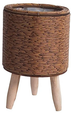 Ioensy - Cesta para plantas con soporte para macetas, moderno, estable, rústico, exhibición, maceta de madera, pie para café, bar, comedor, cilindro marrón oscuro