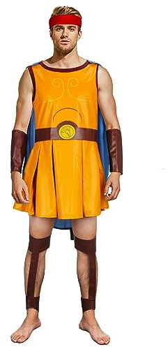 NUWIND Herren Antike Römische Gladiator Soldat Römer Kostüm Blau Umhang Anzug mit Gürtel Armschützer Beinschützer Halloween Fasching Spartaner Outfit (M)