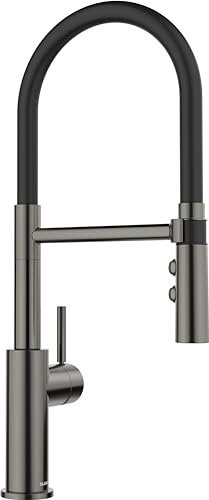 BLANCO CATRIS-S Flexo | Küchenarmatur in satin dark steel | Hochdruck | Mit herausziehbarem Schlauch | Wechsel von Klarstrahl in Brausestrahl | Wasserqualität & wassersparend | [10,7x23x47,1 cm]