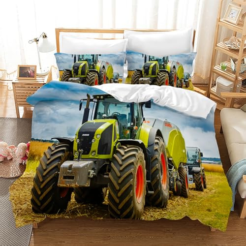 Traktor Bettwäsche Set,3D Druck Traktor Muster Kinder bettwäsche,Mikrofaser Bettbezüge 3-teilig mit Zip-Verschluss,für Kinder Jugendliche Jungen (Traktor 3, 135x200cm)