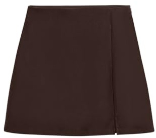 CIDER Mini Skirt High Waist Zip Up Split Bodycon Fitted Party A Line Skirt: Brown, S