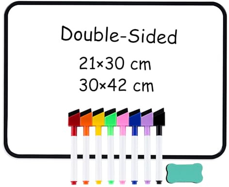 DOLLAR BOSS Small Whiteboard Double-Sided 21x30cm, Magnetic White Board A4 | Dry Erase White Board Mini Whiteboard Wipe Board, Desktop Portable for Office Home with Pens Magnets Eraser