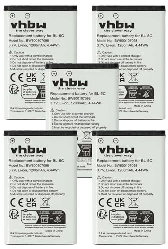 vhbw 5X Akku kompatibel mit Simvalley Easy 5, SX330 Dual SIM, SX-330 Handy Smartphone Telefon (1200 mAh, 3,7 V, Li-Ion)