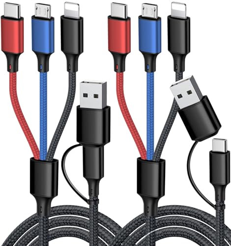 Puxnoin Multi Charging Cable 5 in 1, 2Pack 4FT USB C Multi Charger Cable Universal Multiple Charging Cord with USB C/Micro USB Connectors for Most Cell Phone, Tablets (Charging Only)