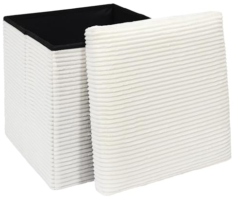 HOME DECO FACTORY, HD0276, Coffre Pouf Pliable Cotele Scott Beige M4, Softness, Mobilier, Assise, Coffre et Banc Pliable, 38x38x38 cm, Hauteur Assise 38 cm, Beige