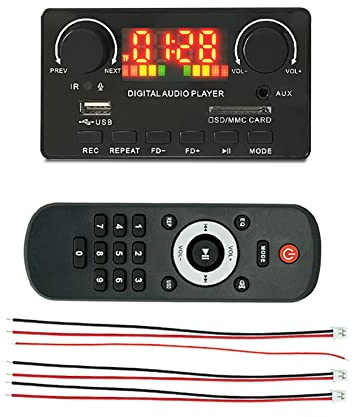 Jolsaawie Scheda di Decodifica MP3 WMA Wireless Bluetooth 5.0 Decodificatore 7V-25V Lettore MP3 per Auto Modulo di Registrazione USB Radio FM AUX per Altoparlante