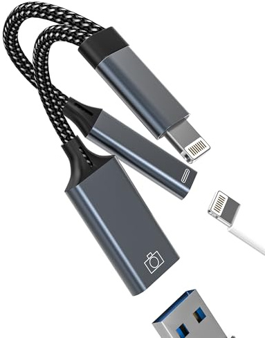 Lightning USB Adapter for iPhone 14 Pro OTG Cable Charger (2in1)USB-A Port for apple for iPad Keyboard Mouse Flash Drive Splitter Charging Adaptor Digital Camera Card Reader Devices Transfer Connector