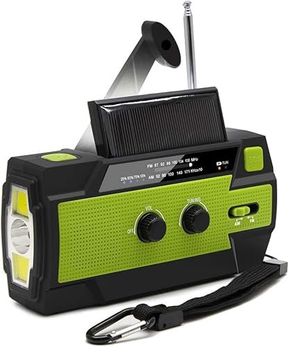 Radio à remontage avec Chargeur de téléphone, Radio Solaire d'urgence 4000 mAh avec AM/FM, Radio Dynamo Torche, Alarme SOS, Radio à manivelle pour Urgence Domestique et Survie en Plein air,