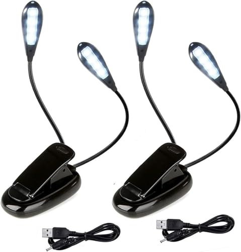 EONANT Zweiköpfige Notenpultleuchte, flexible LED-Buchleuchte zum Aufstecken mit USB-Kabel, 8 LEDs, 2 Helligkeitsstufen einstellbar, für Klavierspieler, Noten, Gitarre, Reisen, Camping ﻿ (2 Stück)