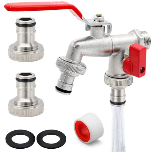 Aqua Control G6354 Robinet de Jardin Premium à Double Sortie 1/2 - 3/4 Pinceau, Laiton, Argent