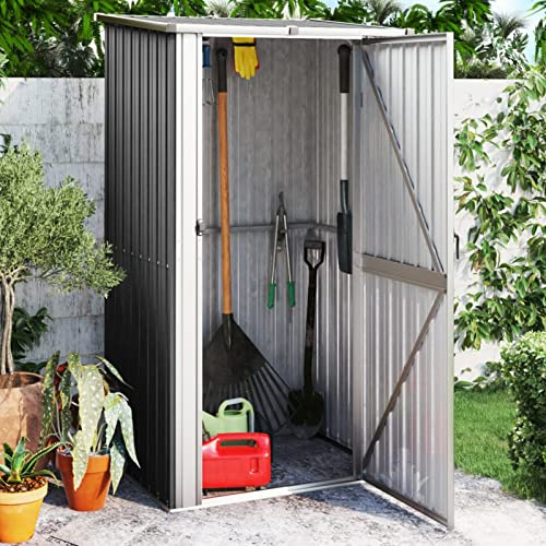 IKAYAA Gartenhaus Metall mit Pultdach Geräteschuppen Metall mit Schiebetüren& Griff Verzinkter Stahl-Anthrazit-118,5x97x209,5 cm