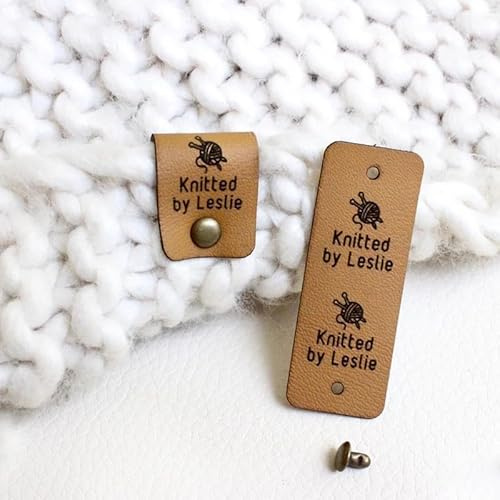 Personalisierte Schraubetiketten, Handgefertigte Etiketten, Individuelle Logo-Nähetiketten Aus Leder For Stricken Von Kleidung, Personalisiertes Faltbares Häkelmützenetikett Mit Niete