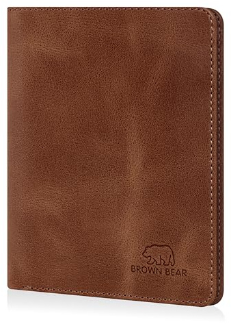 BROWN BEAR Ausweisetui Leder mit RFID-Schutz | Echtleder Vintage Braun | für Damen & Herren | Kartenetui ohne Münzfach | Geldbörse mit Fach für Kfz-Schein & 13 Karten - BB 8015 HBR