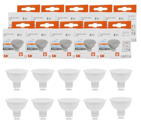 Maxled, Light is Led! 10 Pack GU5.3 MR16 LED Lampa 5W Ersätter 60W Halogen Varmvitt 6500K Strålvinkel 100 Grader 350LM AC/DC 12V Flimmerfri Spot LED Lampa