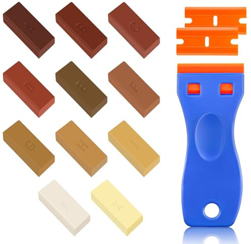 11 Pezzi Set di Riparazione di Cera, HGRGHH Set di Riparazione per Piastrelle con 1 Raschietto per Pietra Naturale, Riparazione Marmo, Riparazione Ceramica, Kit Riparazione Legno Stick Cera