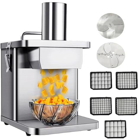 Picadora De Verduras Comercial, Cortadora De Verduras AutomáTica 250W,DiáMetro De AlimentacióN:70 * 60Cm,Cortadora De Cubos Patatas,Cebollas Y Zanahorias EléCtrica, Cortadora De Verduras,Silver