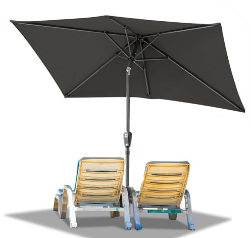 Ollewiellan Sonnenschirm 210 x 140cm Grau mit Kurbel| Sonnenschirm Rechteckig Ampelschirm Gartenschirm Terrassenschirm Sonnenschutz UV50+ Knickbar wasserdicht für Garten, Terrasse, ohne Ständer