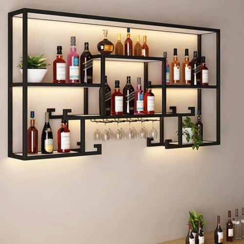 GWWBD Porte Bouteille Mural en Fer,Étagère À Vin Murale Range Bouteille Vin Bar Casier À Vin Porte-Bouteilles Et Porte-Verres Casier À Bouteilles pour Rangement Bar Cave À Vin Cuisine(Size:120CM)